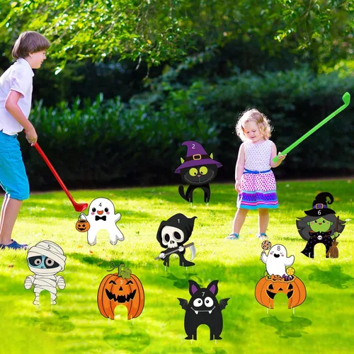 Miniatura 7 de Capoda 8 piezas de Halloween Mini Golf Game Hlloween Golf Yard Sign Mini Golf Club Yard Stakes para Halloween, fiesta de golf, Halloween, césped