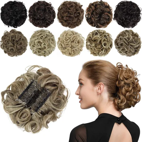 Rose bud Postizo de Moño Rizado Extensiones de Moño Coletero Peinado Recogido Peinetas Sintéticas en Postizo de Moño Desordenado para Mujeres Marrón