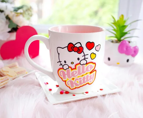 Miniatura 4 de Silver Buffalo Sanrio - Taza de cerámica con corazones de Hello Kitty Taza de café sin BPA para expreso, té, capacidad para 18 onzas