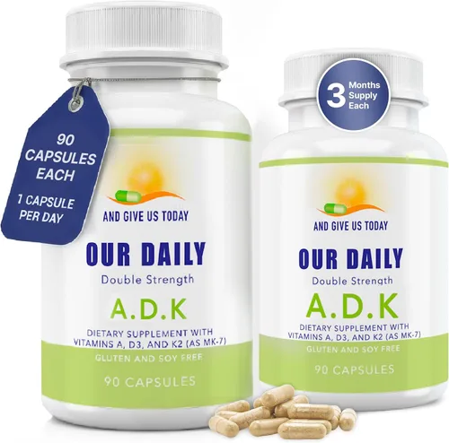 Daily Vites, Suplemento vitamínico ADK de 5000 UI – 180 cápsulas – Vitamina A, D3 y K2-MK7 de alta potencia – Formulado por médicos para apoyo óseo,