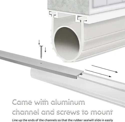 Miniatura 7 de Sellos de puerta de garaje de goma inferior con kit de base de retención de pistas de aluminio preperforado, kit de sellado de clima de forma de U