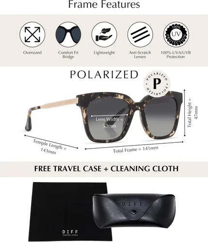 Miniatura 6 de DIFF Bella Designer - Gafas de sol cuadradas de gran tamaño para mujer, 100% protección UVAUVB, colores de moda de moda Tortoise