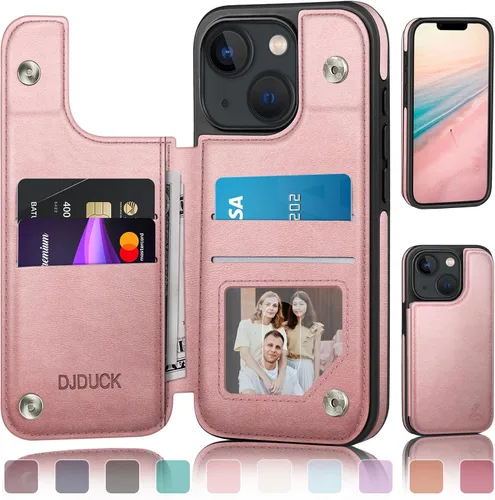 Miniatura 20 de DJDUCK Diseñado para iPhone 13 Funda tipo cartera con tarjetero, [Cubierta de cierre magnético] [Protección de cuero con bloqueo RFID] Fundas a Negro