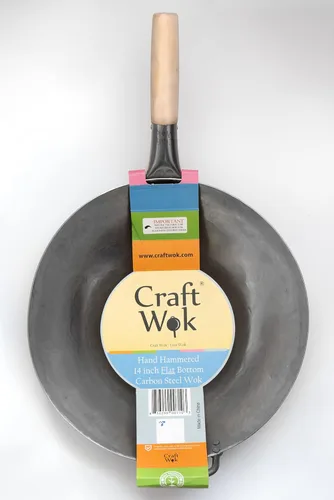 Miniatura 9 de Craft Wok Wok plano de 14 pulgadas con tapa, juego de tapa tradicional de acero al carbono martillado y cúpula para pow wok, parte inferior plana
