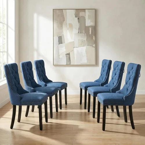 Miniatura 46 de OVENTA Juego de 4 sillas de comedor modernas tapizadas copetudas, terciopelo negro y gris y cuero con patas de madera maciza, sillas de cocina