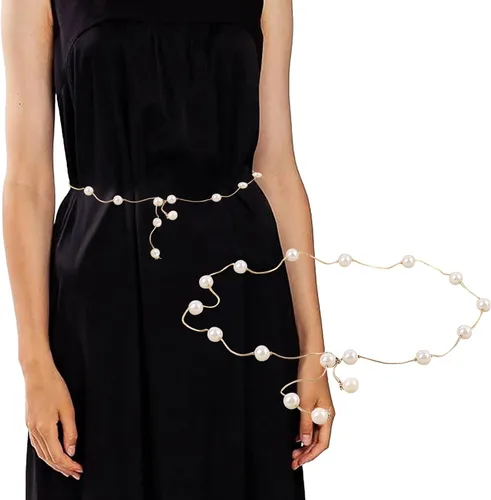 Miniatura 2 de Cinturones de cadena de moda para mujer, cadena de cintura con diamantes de imitación para vestido, cinturón automático con hebilla