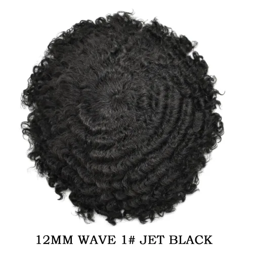 Miniatura 2 de Sistema de cabello para hombres negros, rizado tipo tupé de inyección de poliuretano para hombres de 0.472 in Afro Wave Afro American Mens Toupee 1#