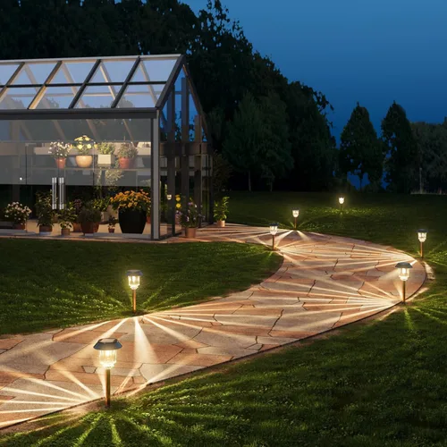 Miniatura 8 de XMCOSY Luz solar de camino – Set de luces LED de paisaje automáticas (2 unidades), cubierta de cristal impermeable, brillo, luz blanca cálida