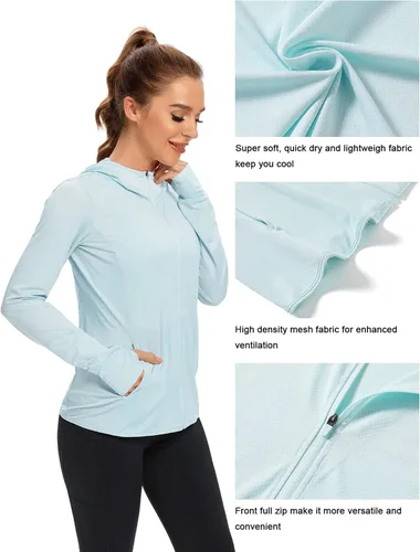 Miniatura 4 de Ropa de protección solar UPF 50+ para mujer, sudadera con capucha y protección solar con cremallera, SPF de manga larga, camisa para el sol, pesca
