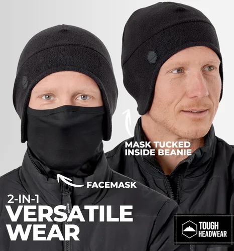 Miniatura 3 de Tough Headwear Skull Cap with Mask Men, Winter Running Gear, Motorcycle Winter Gear, Helmet Liners, Ski Hat, Thermal Beanie
