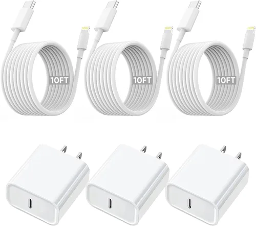 Miniatura 11 de Cargador rápido para iPhone de carga rápida, paquete de 3 [certificado Apple MFi] Cargador rápido para iPhone con carga rápida PD USB-C, bloques