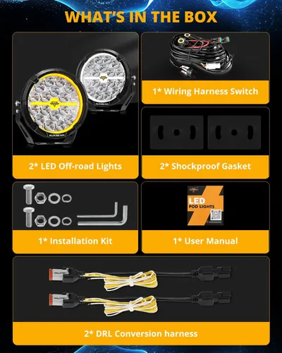 Miniatura 9 de Auxbeam Serie RAY-L - Barra de luz LED redonda de 7 pulgadas para todo terreno con haz puntual blanco/ámbar DRL de 240 W, luces todoterreno para 4x4