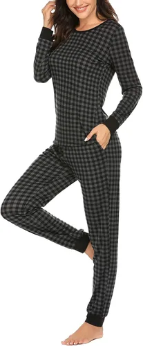 Miniatura 228 de Ekouaer Conjunto de pijama de manga larga para mujer, ropa de dormir suave con cuello redondo y bolsillos