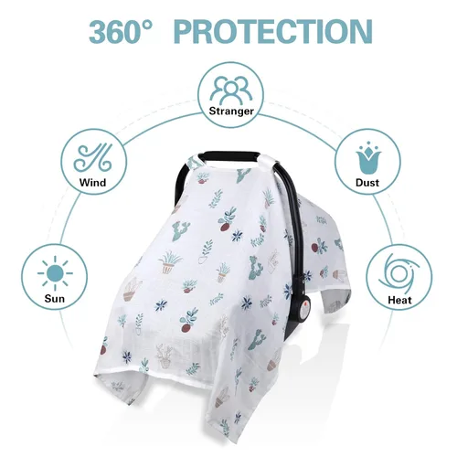 Miniatura 5 de Funda de muselina para asiento de automóvil para niños y niñas, toldo transpirable para asiento de automóvil, funda ligera para portabebés, regalo