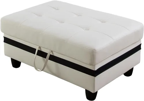 Miniatura 8 de Otomana de almacenamiento de cuero regenerado 37 x 24.5 x 16.5 pulgadas de alto para apartamento, casa, sala de estar, oficina (negro, otomano)