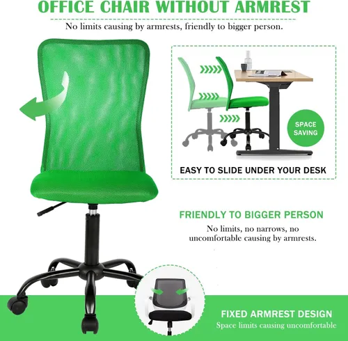 Miniatura 5 de Juego de 2 sillas ergonómicas, bonitas sillas de escritorio de oficina ajustables sin brazos con respaldo de malla y asiento grueso suave, cómoda