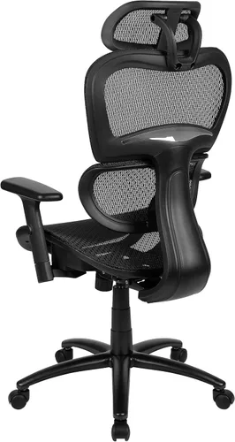 Miniatura 6 de Flash Furniture LO Silla de oficina ergonómica de malla con inclinación sincronizada 2 a 1, reposacabezas ajustable, soporte lumbar y brazos