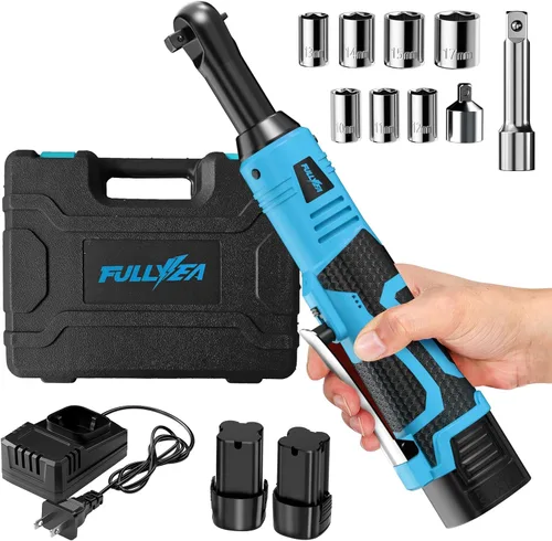 FULLYEA Juego de llaves de trinquete inalámbricas de 3/8 pulgadas, 40 pies-libras, 550 RPM, trinquete eléctrico de 16.8 V, kit de herramientas de