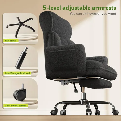 Miniatura 6 de DurayLoly Silla de oficina grande y alta con brazos y respaldo ajustables, silla de oficina ergonómica con reposapiés y tela cómoda para oficina