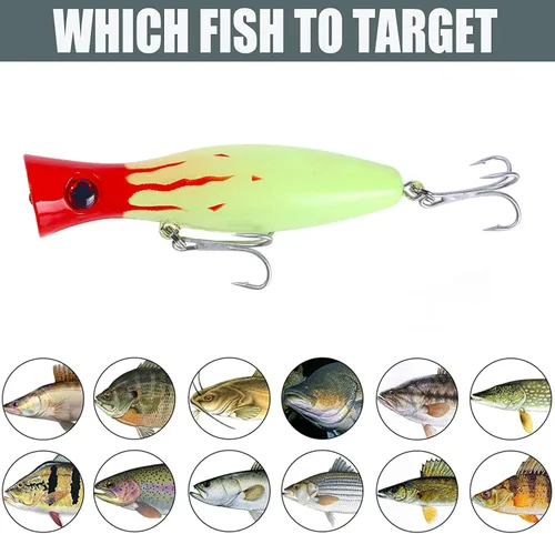 Miniatura 6 de Señuelo de Pesca Popper, Señuelos Popper de Superficie JAZALIC con Ojos 3D, Accesorios de Pesca para Lanzamiento en Superficie de Agua Salada