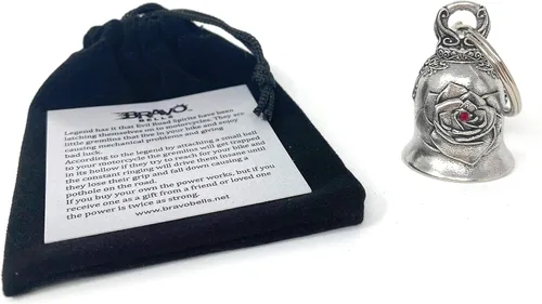 Miniatura 3 de Bravo Bells Rose Diamond Bell - Accesorio de campana de motociclista o llavero para buena suerte en la carretera, plateado