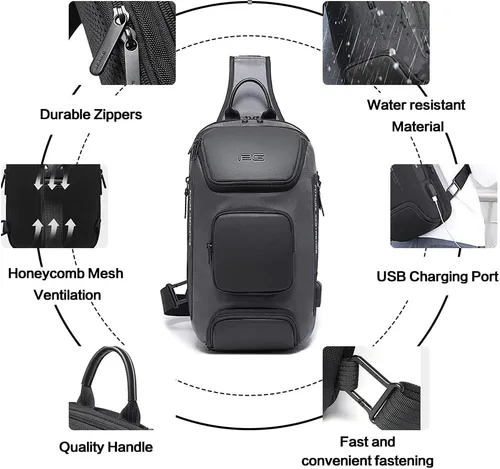 Miniatura 2 de Mochila tipo bandolera para hombre, bolsa de hombro impermeable con puerto USB