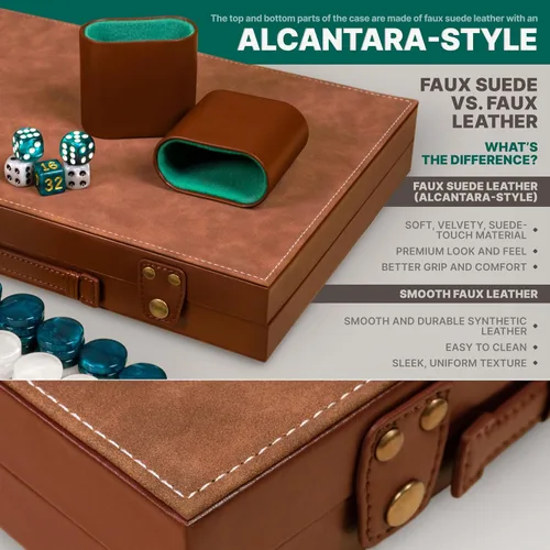 Miniatura 2 de Juego de backgammon premium de 15 pulgadas para adultos – Tablero clásico de backgammon de gamuza sintética con 32 fichas, vasos para dados y cubo