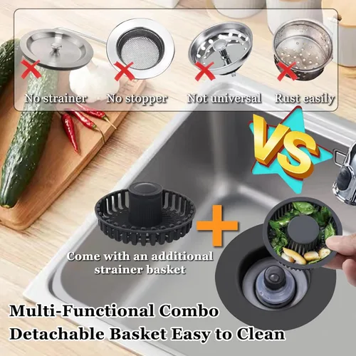 Miniatura 3 de BAOLSLS Tapón de fregadero de cocina 3 en 1, colador de drenaje para fregadero de cocina, con un colador de cesta adicional, tapón de drenaje