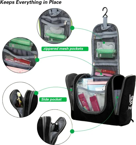 Miniatura 6 de Bolsa de Aseo de Viaje Bago Bolsa de Aseo Impermeable Colgante Bolsa de Aseo Grande para Baño y Viaje Organizador de Bolsa de Artículos de Tocador