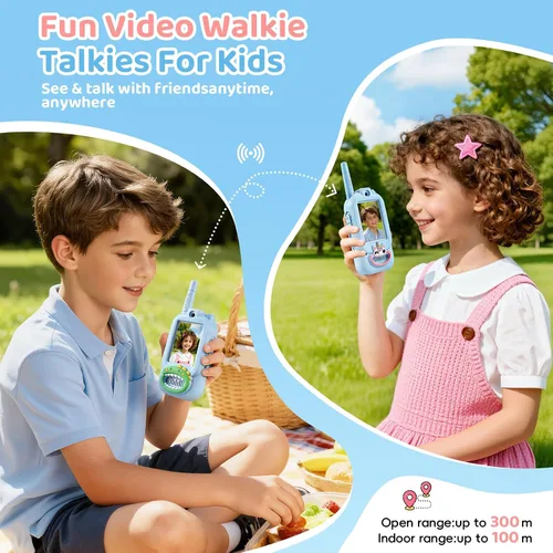 Miniatura 2 de Walkie Talkies de video para niños, paquete de 2 cajas de regalo recargables para niños con estuche de silicona, walkie talkies para jugar