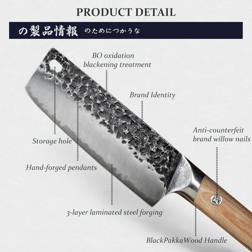 Miniatura 4 de MITSUMOTO SAKARI Cuchillo japonés Nakiri de 7 pulgadas, acero SKD-11 Wide 2mm Nakiri blade for vegetable push cuts, 3-layer SKD-11 steel, textured
