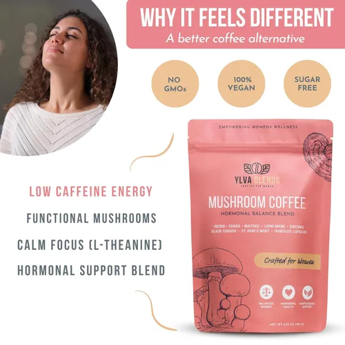 Miniatura 5 de Café de hongos para mujeres de Ylva Blends - Café instantáneo de hongos para el equilibrio hormonal, la perimenopausia y la menopausia - 36