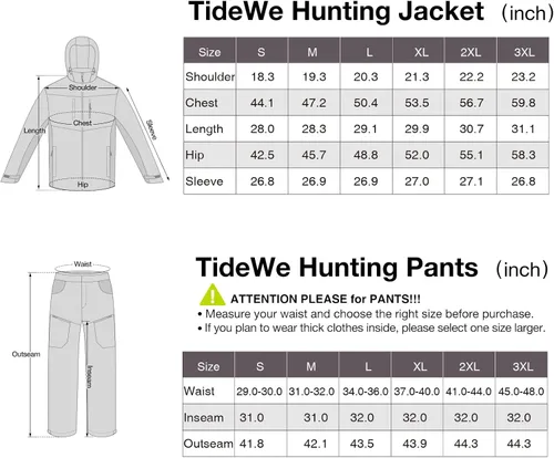 Miniatura 6 de TIDEWE Ropa de caza para hombres con forro polar, correa de seguridad, resistente al agua, chaqueta y pantalones silenciosos de caza