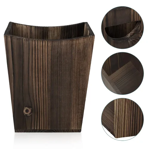 Miniatura 7 de ETELI Cesta de basura de madera pequeña para oficina, papelera rectangular decorativa con 2 asas para baño, dormitorio, cocina, hotel (marrón)