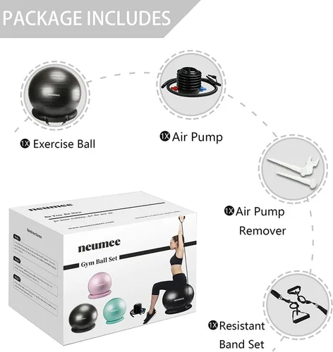 Miniatura 5 de Silla de pelota de yoga con pelota de ejercicio de 65 cm y 2 bandas de resistencia, base de estabilidad para oficina en casa, yoga, pilates