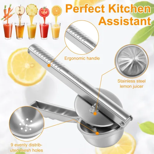 Miniatura 3 de Exprimidor de limón de acero inoxidable, exprimidor manual de prensa manual con mango ergonómico, prensa de ajo, extractor de frutas a prueba