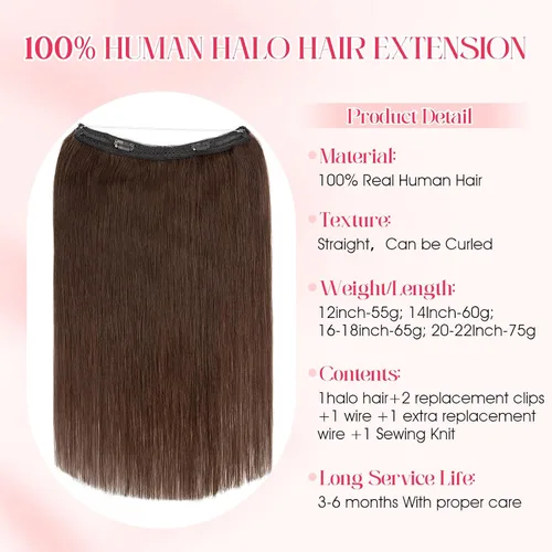 Miniatura 6 de Extensiones de cabello halo Rich Choices de pelo humano 100% Remy con alambre invisible en extensiones de cabello, pieza única, secreta, con línea