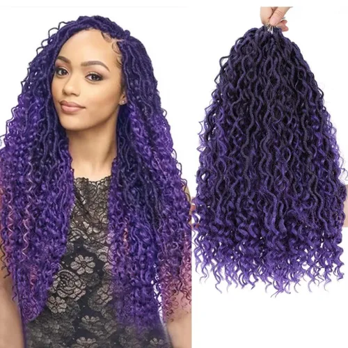 River Locs Cabello de Crochet para Mujeres Negras - Boho Goddess Locs Grochet Hair, Boho Hippie Loc (18" 6 Paquetes T1B/púrpura#)