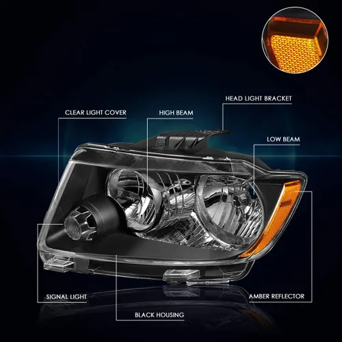 Miniatura 3 de PM PERFORMOTOR Conjunto de 2 faros halógenos compatibles con Jeep Grand Cherokee 11-13, carcasa negra, esquina ámbar