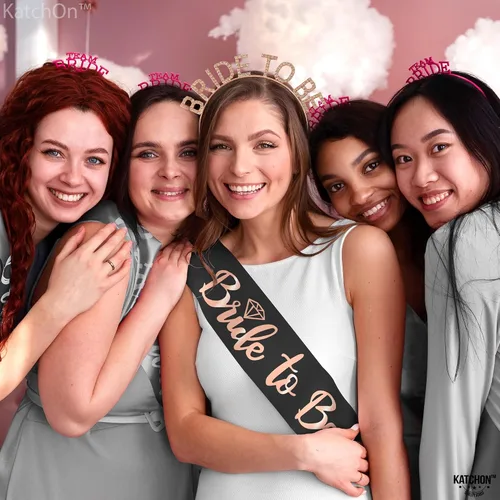 Miniatura 4 de KatchOn, Banda para la cabeza de novia y novia de oro rosa – Paquete de 2 Banda de despedida de soltera para decoraciones de despedida de soltera