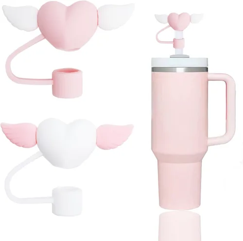 Miniatura 28 de 6 fundas de paja con diseño de flores bonitas compatibles con vasos Stanley de 30 y 40 onzas, tapas reutilizables de silicona para popotes, 18-6