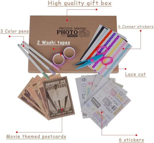 Miniatura 2 de RECUTMS Nuestro Libro de Aventuras con Caja de Regalo, Mejor Álbum de Fotos Scrapbook DIY de 80 Páginas, Álbum Retro de Fotos de Boda para Amantes