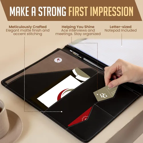 Miniatura 3 de STYLIO Carpeta Padfolio con Portapapeles Extraíble Organizador de Portafolio Carpeta con Almacenamiento para Cuaderno, Bloc de Notas
