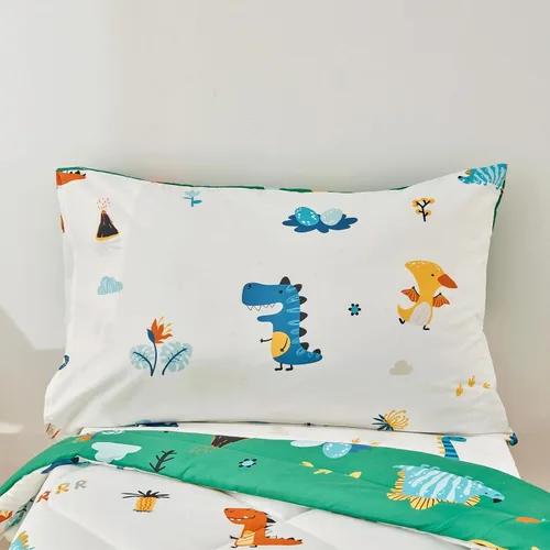 Miniatura 3 de beeweed Juego de ropa de cama de dinosaurio de 4 piezas para niños y niñas, diseño de 2 lados, incluye 1 edredón, 1 sábana bajera, 1 sábana encimera