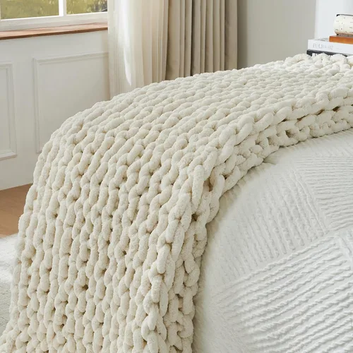 Miniatura 7 de YAAPSU Manta de punto grueso para sofá, 51 x 63 pulgadas, 100 % tejida a mano con hilo de felpilla acogedor jumbo, manta de ganchillo suave con nudo