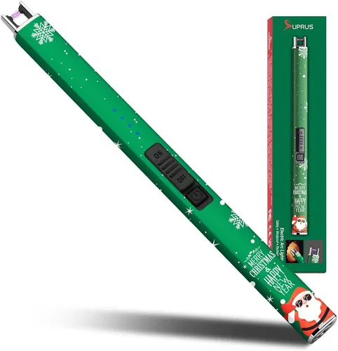 Miniatura 11 de SUPRUS Encendedor eléctrico de arco, a prueba de viento, sin llama, recargable por USB con bloqueo de seguridad para velas, barbacoa, camping (verde)