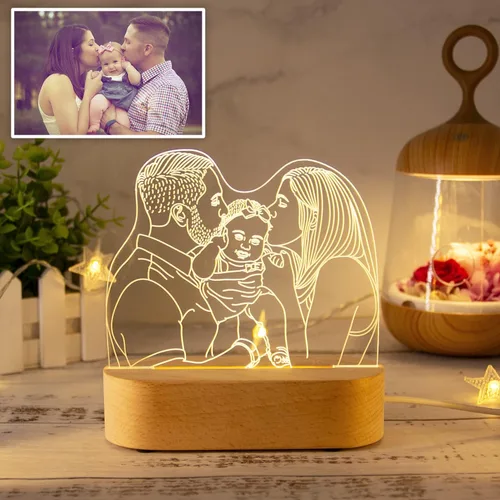 Miniatura 4 de Lámpara de mesa personalizada con ilusión 3D para dormitorio, retratos grabados con imagen personalizada, luz nocturna, esperando que los padres