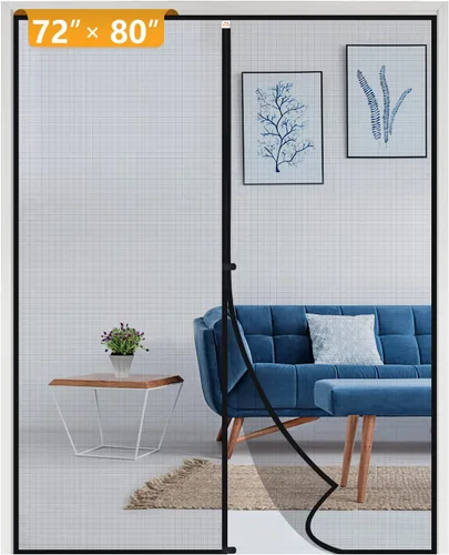 Miniatura 59 de Yotache - Puerta mosquitera magnética estrecha para puerta de 26 x 78 pulgadas, tamaño de malla de 28 x 79 pulgadas, malla de fibra de vidrio Negro