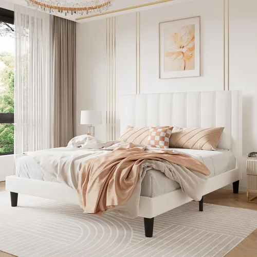 Miniatura 11 de SHA CERLIN - Base de cama tapizada de terciopelo tamaño completo con cabecero/Base de cama tapizada de plataforma con cabecero/Soporte de listones