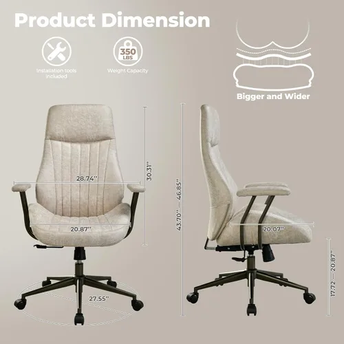 Miniatura 2 de ovios Silla de oficina ergonómica ejecutiva, respaldo alto, cómodas sillas de computadora de piel sintética de gamuza sintética, sillón giratorio